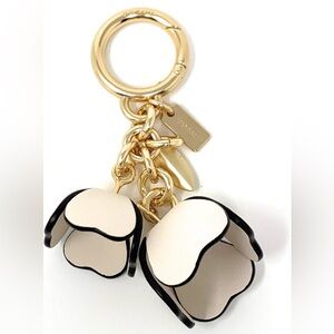 Coach Essential Tea Rose Bag Charm in Chalk Black Edge Gold Tone Hardware